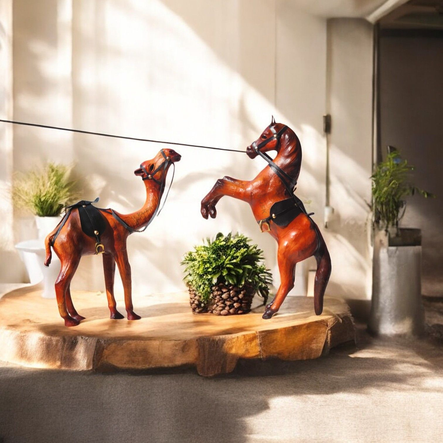 VMSK HandiCraft Standing Camel & Rearing Horse Set | 12” Inch's Each | Decorative SHowpiece