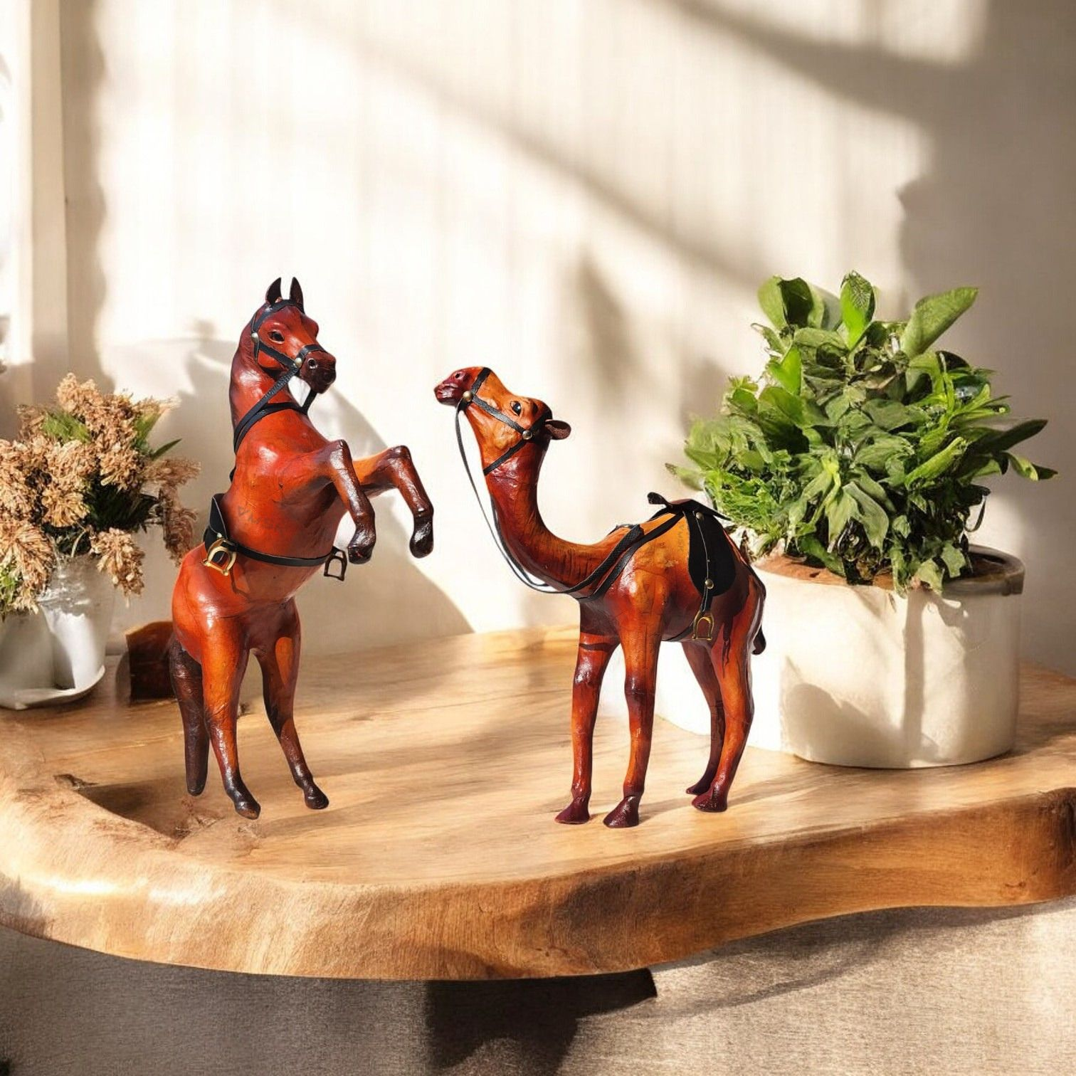 VMSK HandiCraft Standing Camel & Rearing Horse Set | 12” Inch's Each | Decorative SHowpiece