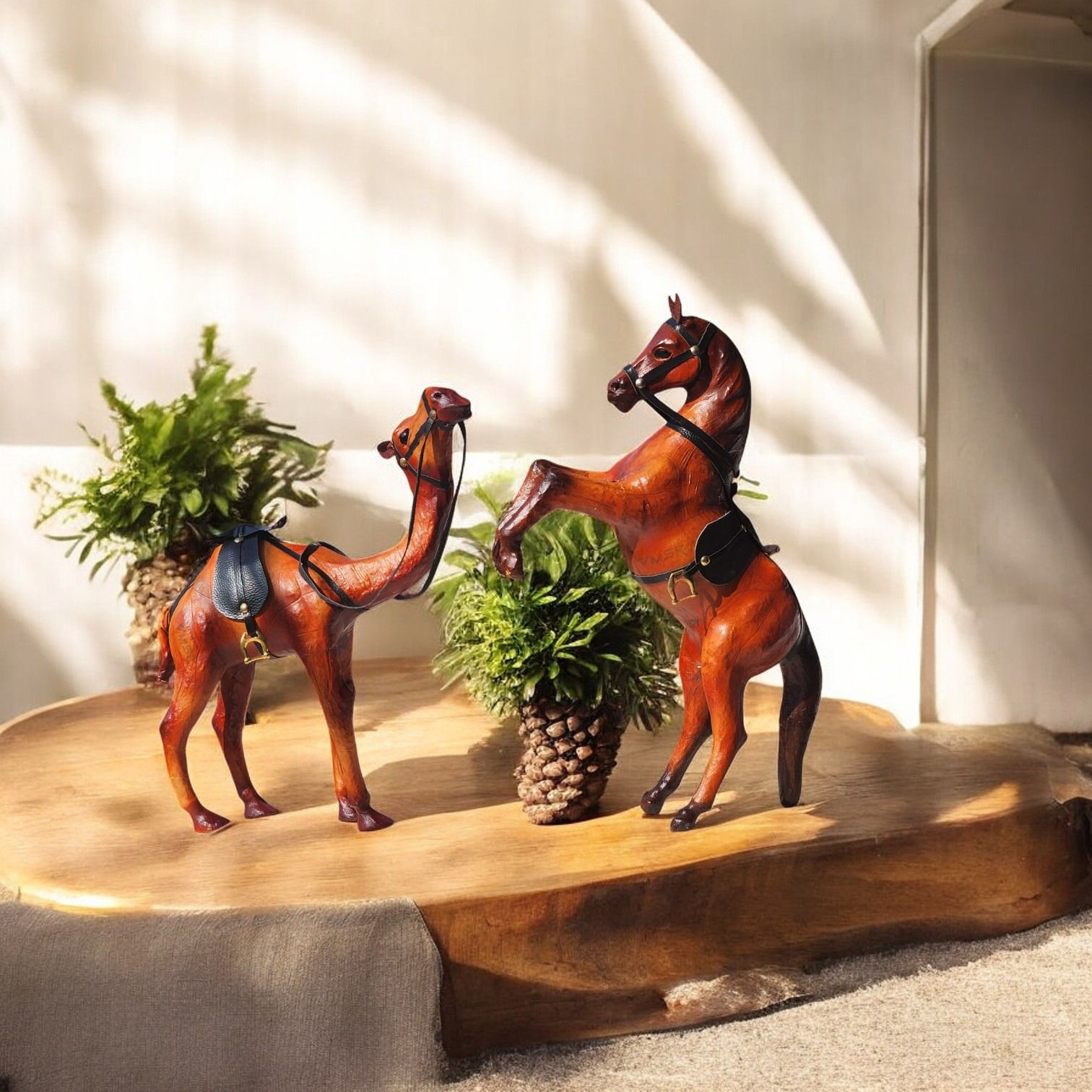 VMSK HandiCraft Standing Camel & Rearing Horse Set | 12” Inch's Each | Decorative SHowpiece