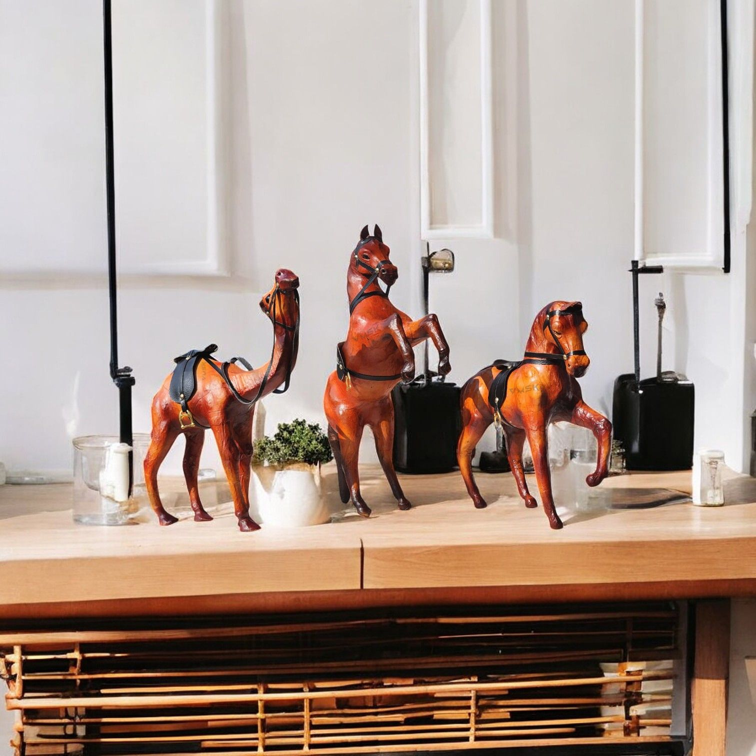 VMSK HandiCraft Camel , Rearing and Shivaji's Horse Set | 12” Inch's Each | Decorative Showpieces