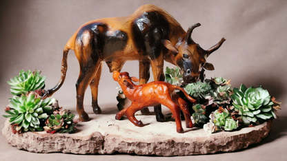 VMSK HandiCraft Cow and Calf Set | 12” Inch | Black & Brown | Premium Showpiece