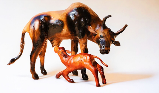 VMSK HandiCraft Cow and Calf Set | 12” Inch | Black & Brown | Premium Showpiece