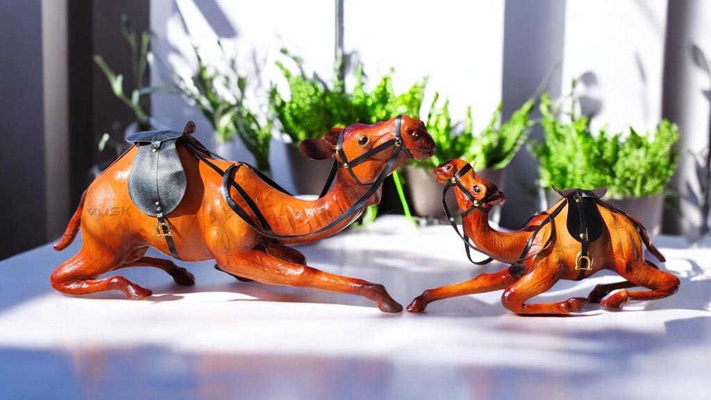VMSK HandiCraft Sitting Camel Set of 2 | Brown | 12" & 18" Inch's | Decorative Showpiece