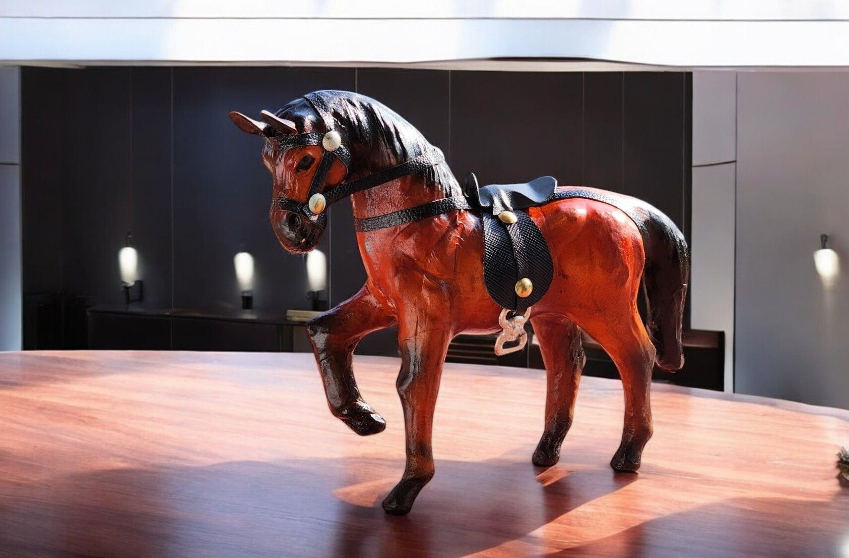 VMSK HandiCrafts Shivaji Horse | Leather | 6” Inch | Brown | Decorative Showpiece