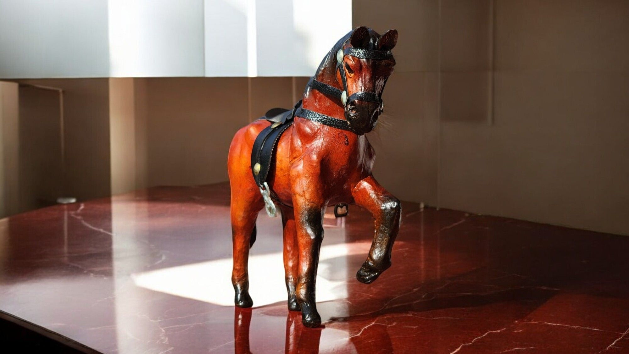 VMSK HandiCrafts Shivaji Horse | Leather | 6” Inch | Brown | Decorative Showpiece