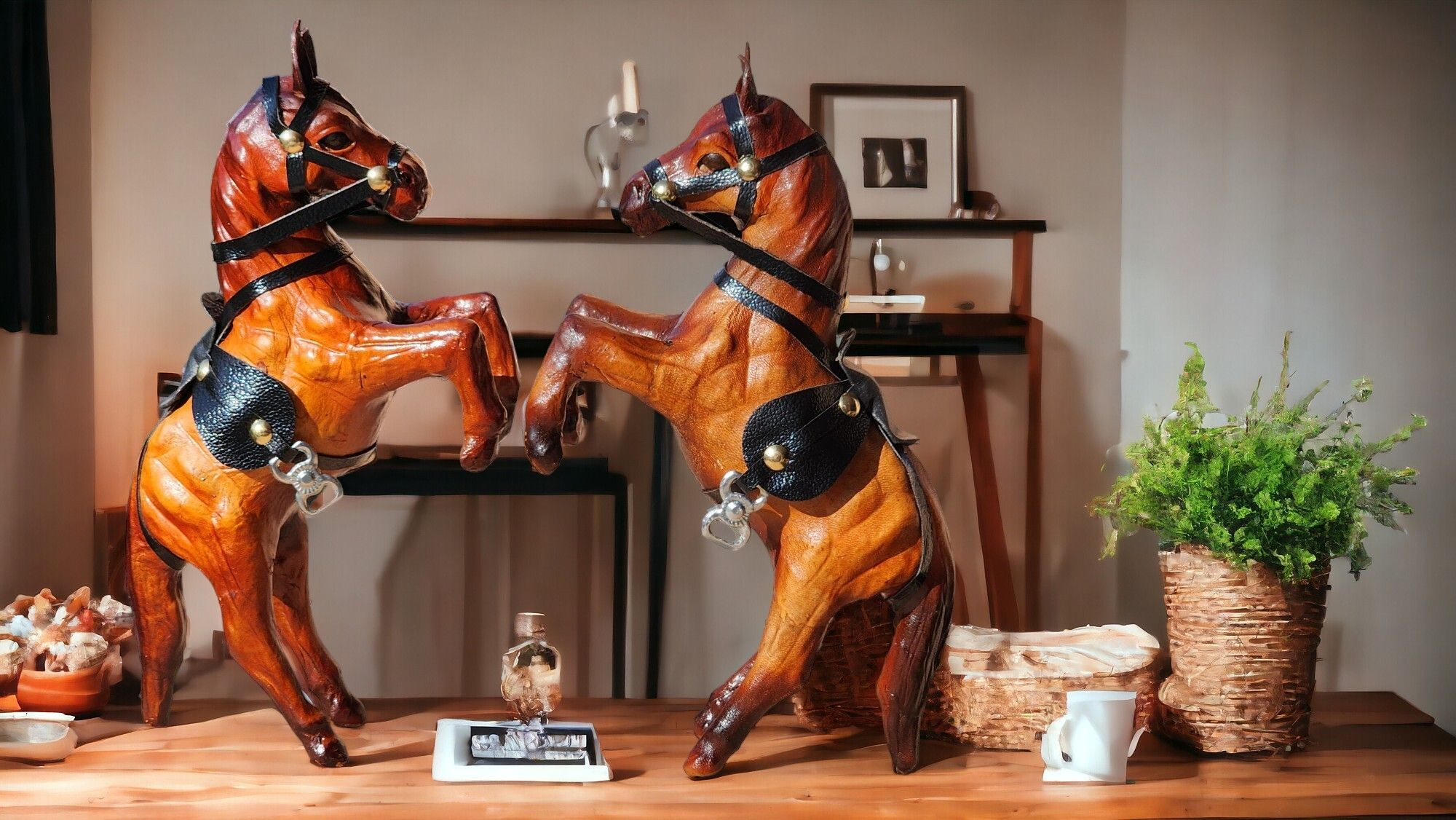 VMSK HandiCrafts Jumping Horse Showpiece Set | 6” Inch | Brown | Decorative Showpiece