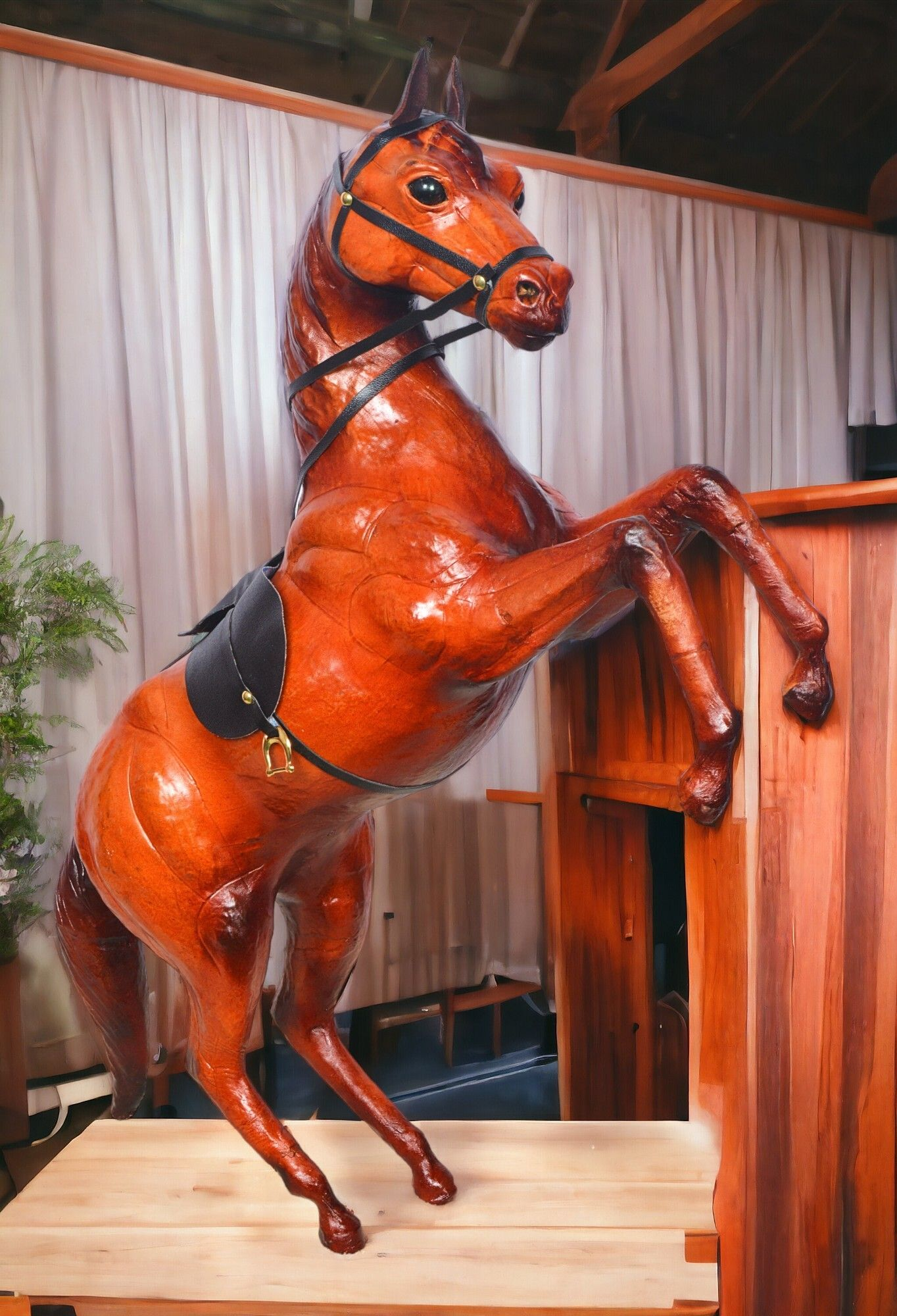 VMSK Rearing Horse | Leather | 18” Inch | Brown | Decorative Showpieces