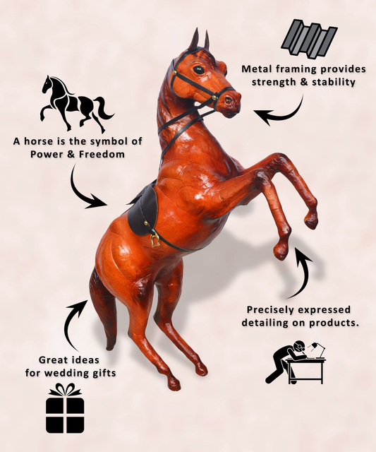 VMSK Rearing Horse | Leather | 18” Inch | Brown | Decorative Showpieces