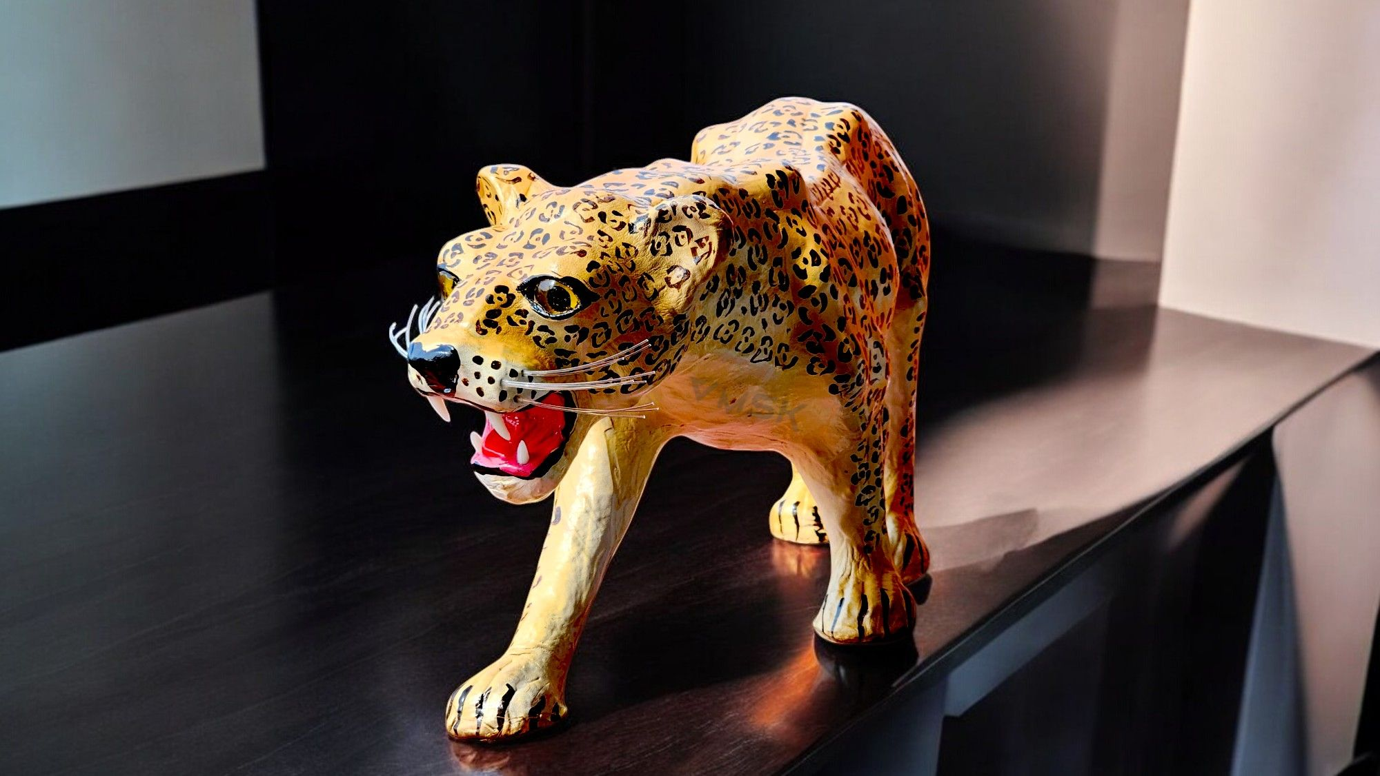 VMSK HandiCraft Walking Leopard | Leather | 18” Inch | Yellow & Black | Premium  Showpiece