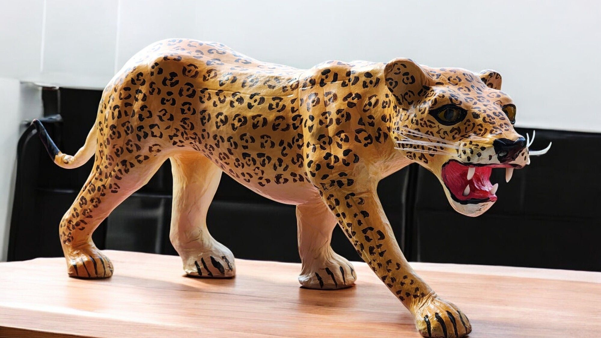 VMSK HandiCraft Walking Leopard | Leather | 18” Inch | Yellow & Black | Premium  Showpiece