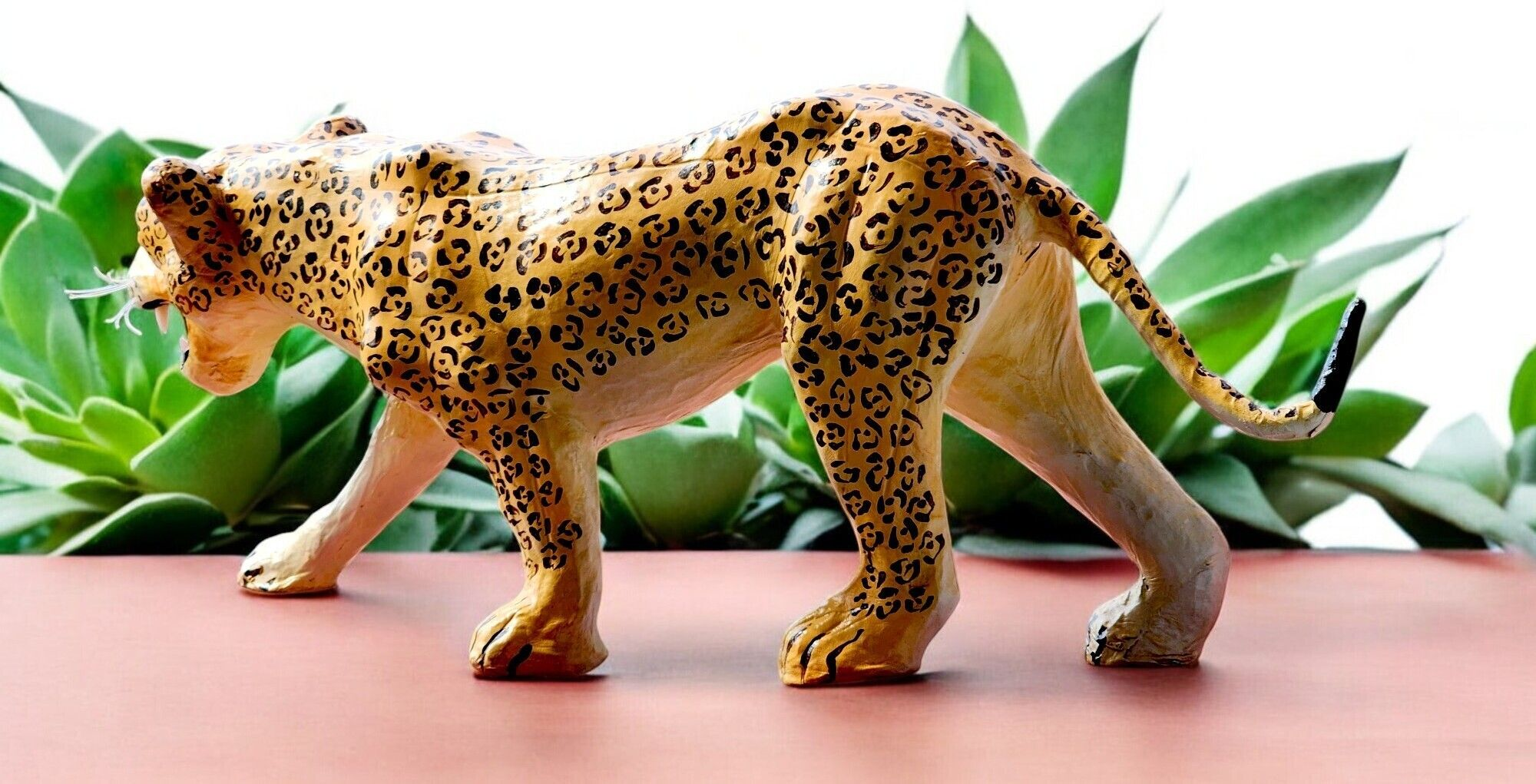 VMSK HandiCraft Walking Leopard | Leather | 18” Inch | Yellow & Black | Premium  Showpiece
