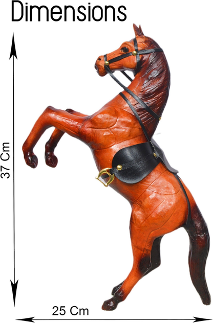 VMSK HandiCrafts Rearing Horse | Leather | 12” Inch | Brown | Decorative Showpiece