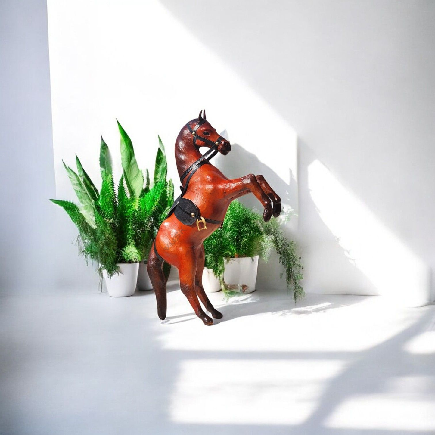 VMSK HandiCrafts Rearing Horse | Leather | 12” Inch | Brown | Decorative Showpiece