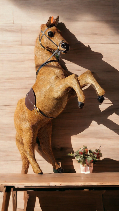 VMSK HandiCraft Brown Fur Rearing Horse | 18” Inch | Brown | Premium Showpiece