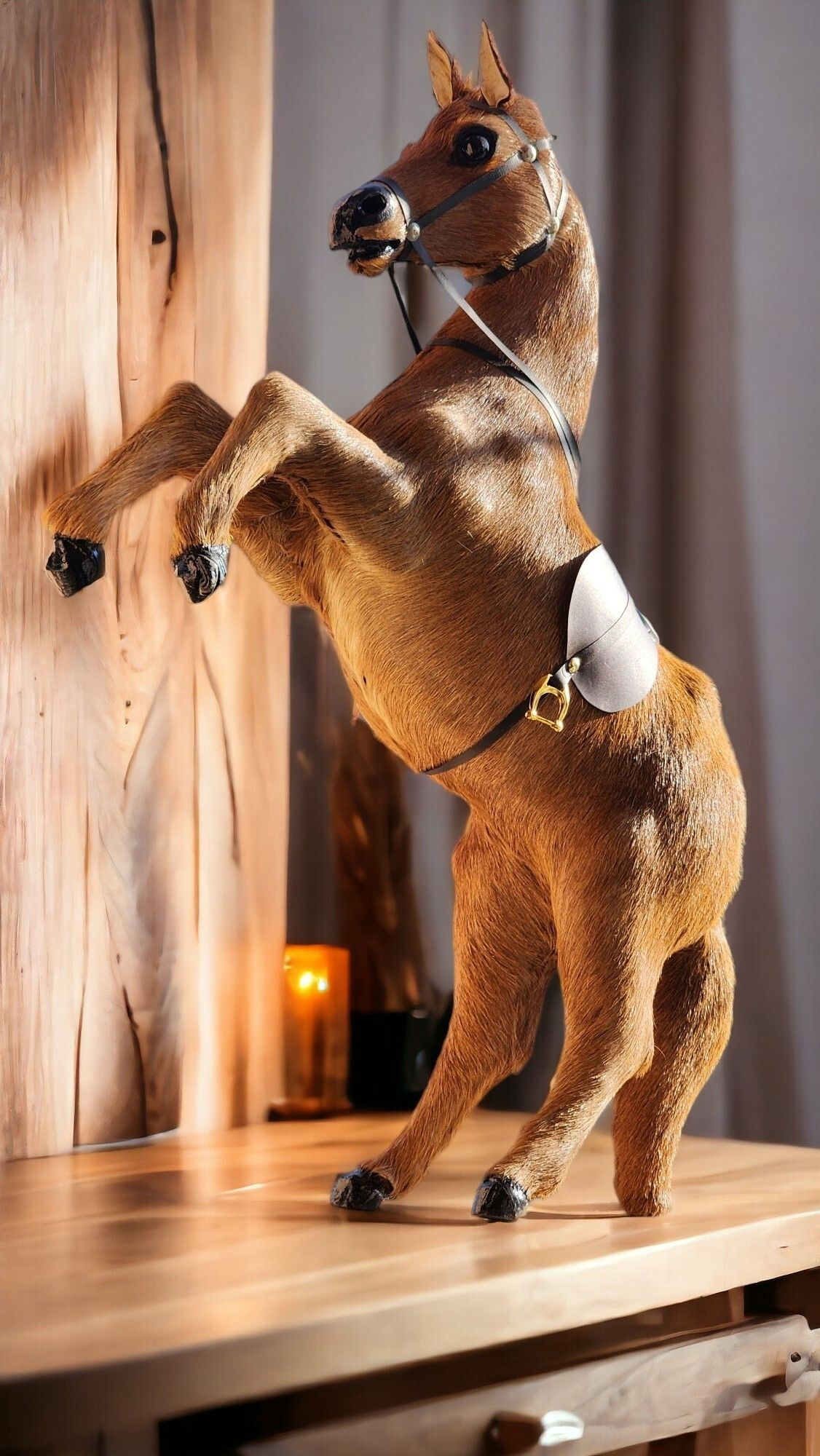 VMSK HandiCraft Brown Fur Rearing Horse | 18” Inch | Brown | Premium Showpiece