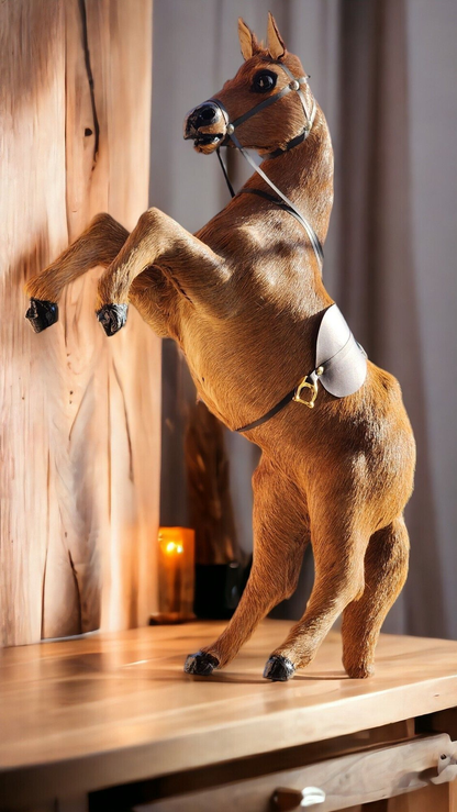 VMSK HandiCraft Brown Fur Rearing Horse | 18” Inch | Brown | Premium Showpiece