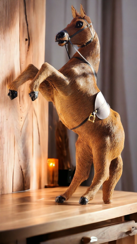 VMSK HandiCraft Brown Fur Rearing Horse | 18” Inch | Brown | Premium Showpiece