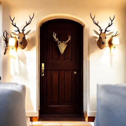 VMSK HandiCraft Barasingha Deer Head with Fur | Set of 2 | 18" Premium Wall Showpiece