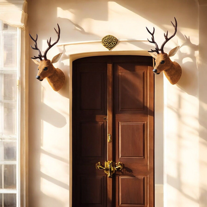 VMSK HandiCraft Barasingha Deer Head with Fur | Set of 2 | 18" Premium Wall Showpiece