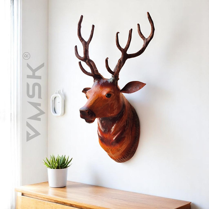 VMSK HandiCrafts Barasingha Deer Head | Wall Hanging Showpiece | 18” Inch | Brown | Decorative Showpiece
