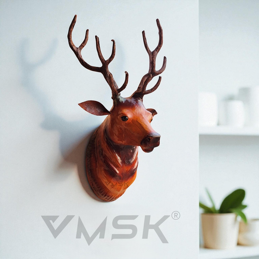 VMSK HandiCrafts Barasingha Deer Head | Wall Hanging Showpiece | 18” Inch | Brown | Decorative Showpiece