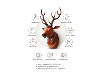 VMSK HandiCrafts Barasingha Deer Head | Wall Hanging Showpiece | 18” Inch | Brown | Decorative Showpiece
