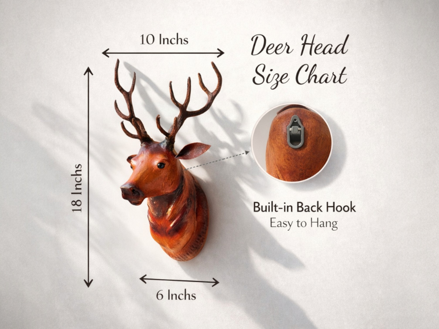 VMSK HandiCrafts Barasingha Deer Head | Wall Hanging Showpiece | 18” Inch | Brown | Decorative Showpiece
