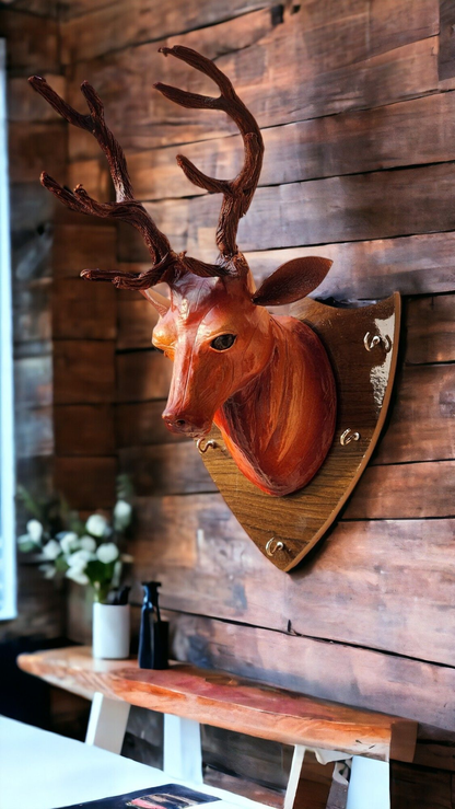 VMSK HandiCrafts Deer Head Key Holder | 12” Inch | Brown | Decorative Wall Hanging Showpiece