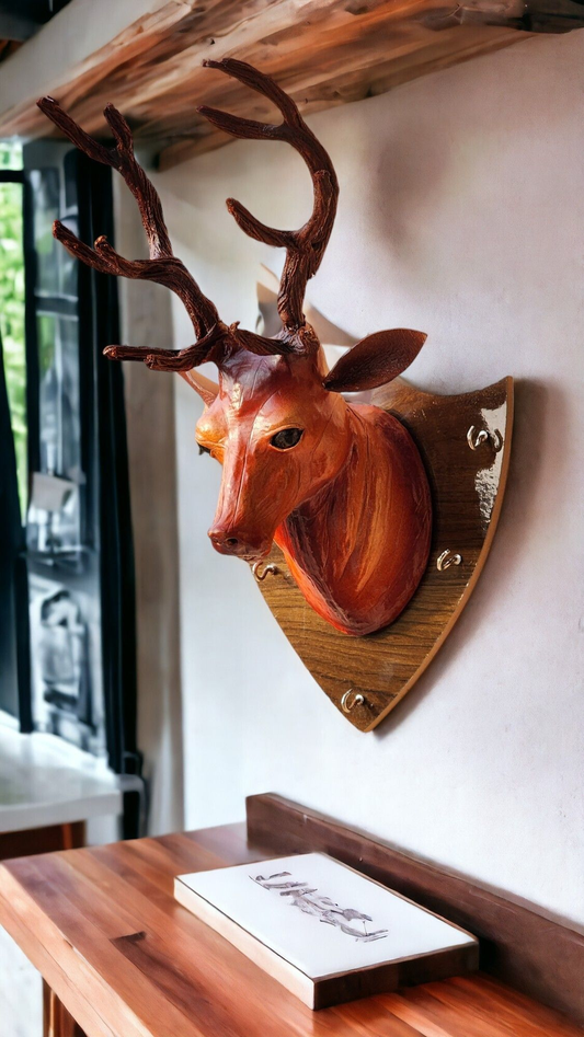 VMSK HandiCrafts Deer Head Key Holder | 12” Inch | Brown | Decorative Wall Hanging Showpiece