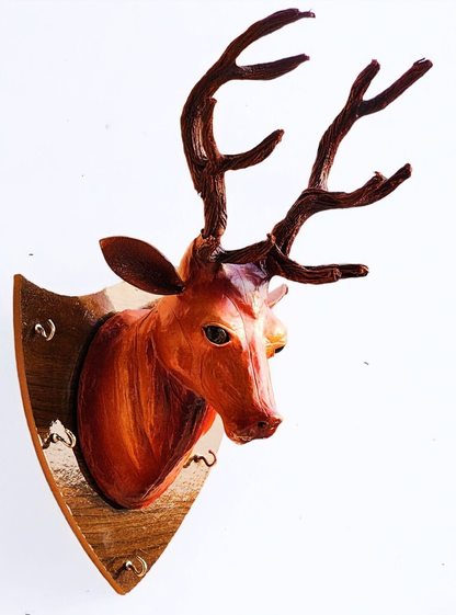 VMSK HandiCrafts Deer Head Key Holder | 12” Inch | Brown | Decorative Wall Hanging Showpiece