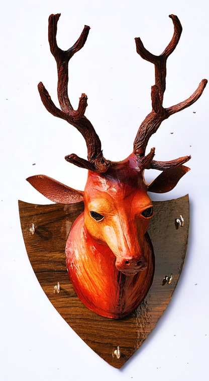 VMSK HandiCrafts Deer Head Key Holder | 12” Inch | Brown | Decorative Wall Hanging Showpiece