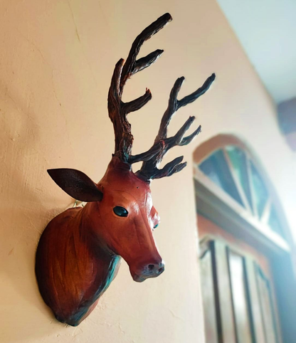 VMSK HandiCrafts Barasingha Deer Head | Wall Hanging | Leather | 12” Inch | Brown | Decorative Showpiece