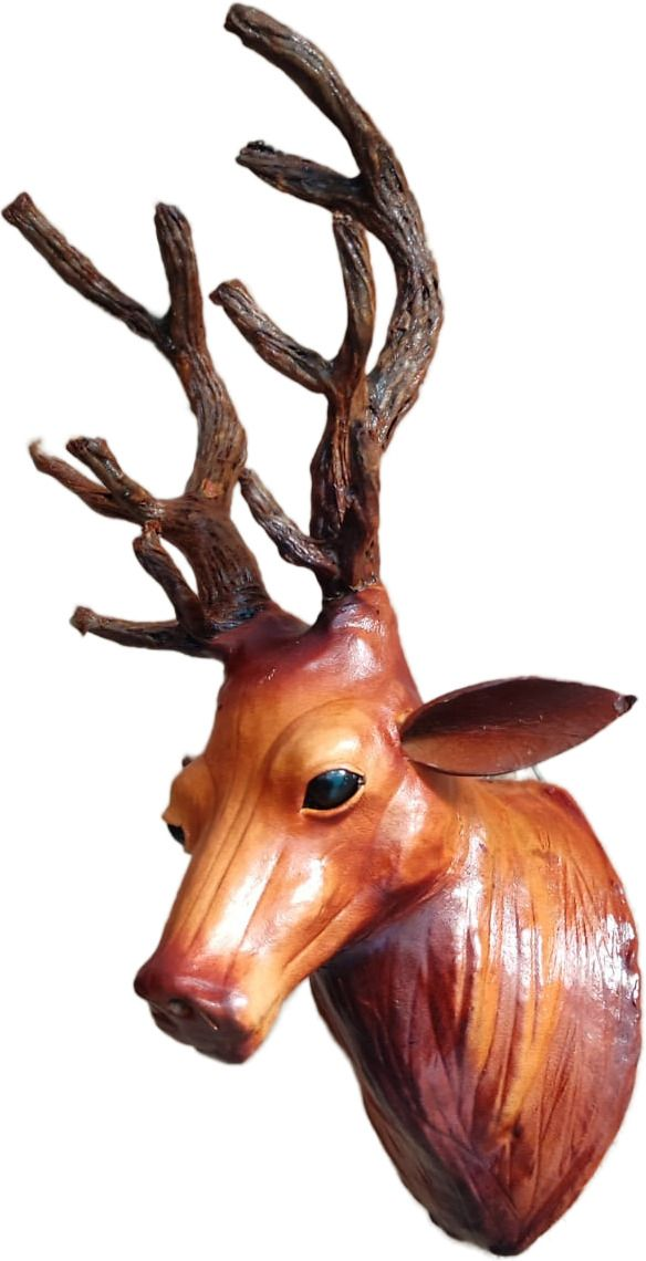 VMSK HandiCrafts Barasingha Deer Head | Wall Hanging | Leather | 12” Inch | Brown | Decorative Showpiece