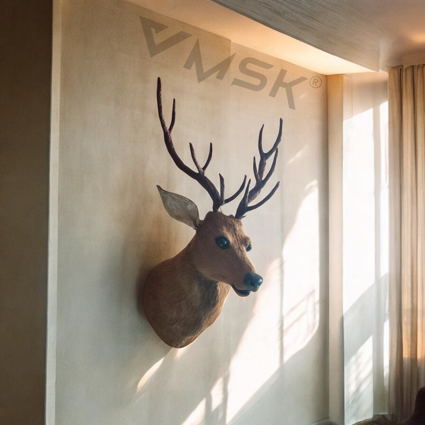 VMSK HandiCrafts Barasingha Wall Hanging Deer Head With a Coat of Brown Fur Showpiece | 26"Inch | Premium Wall Hanging Showpiece