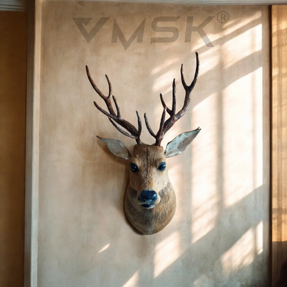 VMSK HandiCrafts Barasingha Wall Hanging Deer Head With a Coat of Brown Fur Showpiece | 26"Inch | Premium Wall Hanging Showpiece