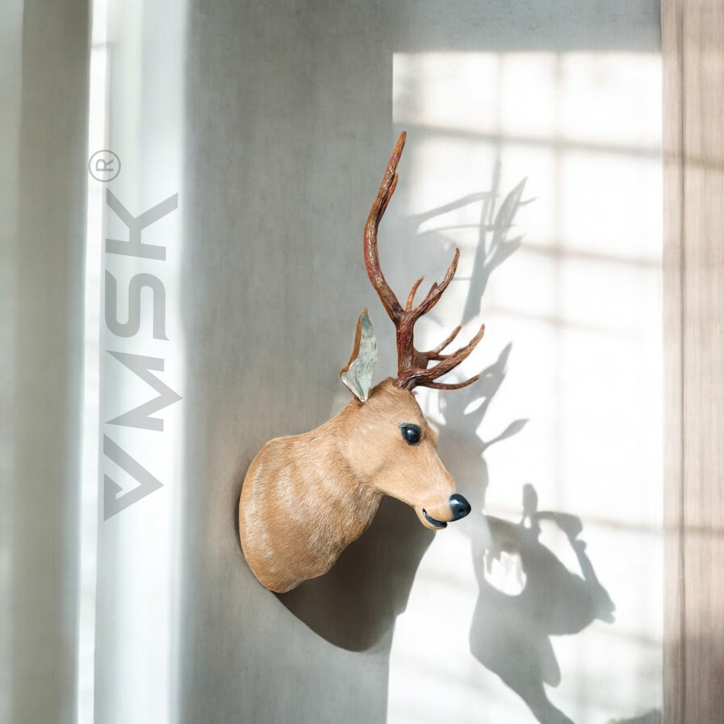 VMSK HandiCrafts Barasingha Wall Hanging Deer Head With a Coat of Brown Fur Showpiece | 26"Inch | Premium Wall Hanging Showpiece