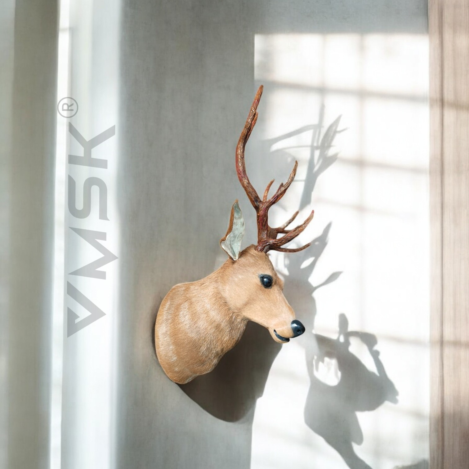 VMSK HandiCrafts Barasingha Wall Hanging Deer Head With a Coat of Brown Fur Showpiece | 26"Inch | Premium Wall Hanging Showpiece