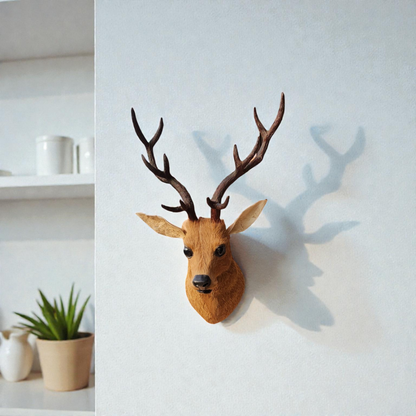 VMSK HandiCrafts Fur Barasingha Wall Hanging Deer Head With a Coat of Brown Fur | 18"Inch | Premium Wall Decorative Showpiece - 15 cm (Feather, Wood, Iron, Brown)